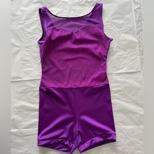 EUC Weissman purple lace shorty romper IC Acro gymnastics 10/12